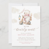 ベアウェイベアースクーター女の子ベビーシャワー 招待状 (正面)