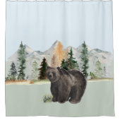 ベアウォーターの色ウッドランドアニマルフォレストキャビン シャワーカーテン (正面)