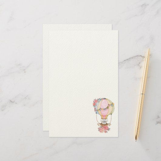 ベアウォーター付き可愛い風船スタチオン 便箋 (正面/裏面インサイチュ)