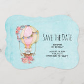 ベアウォーター付き可愛い風船誕生日 セーブザデート (正面/裏面)