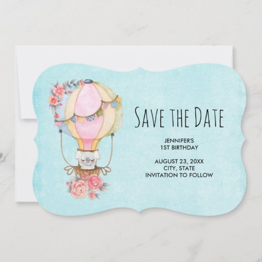 ベアウォーター付き可愛い風船誕生日 セーブザデート (正面)