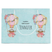 ベアウォーター付き可愛い風船誕生日 ラージペーパーバッグ (正面)