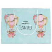 ベアウォーター付き可愛い風船誕生日 ラージペーパーバッグ (裏面)