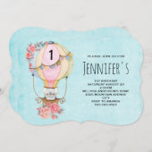 ベアウォーター付き可愛い風船誕生日 招待状 (正面/裏面)