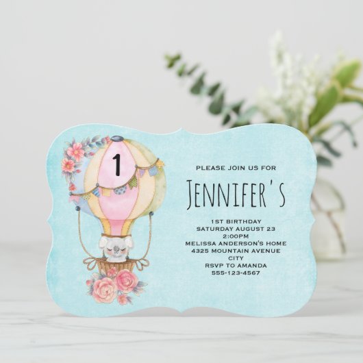 ベアウォーター付き可愛い風船誕生日 招待状 (スタンド正面)