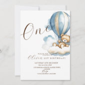 ベアウォーター色第1の誕生日 男女兼用 招待状 (正面)