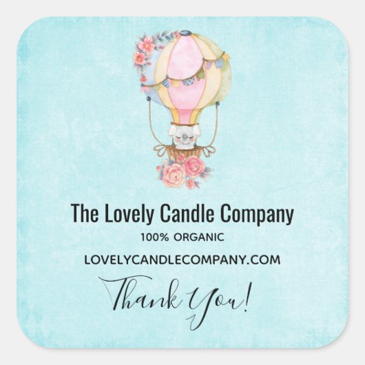 ベアウォーター・カラービジネスでかわいい熱気球 スクエアシール (正面)