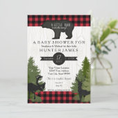 ベアウッドランドフォレストバッファローチェック赤ちゃんシャワー5x7 招待状 (スタンド正面)