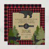 ベアウッドランドフォレストランバージャックプレイドベビーシャワー 招待状 (正面/裏面)