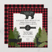 ベアウッドランドフォレストルンバージャックプレイドベビーシャワー 招待状 (正面/裏面)