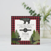 ベアウッドランドフォレストルンバージャックプレイドベビーシャワー 招待状 (スタンド正面)