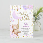 ベアオーバーザムーン薄紫ベビーシャワー招待状 招待状 (スタンド正面)