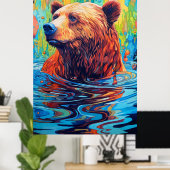 ベアカラフル抽象芸術絵画ズキャビンアート ポスター (ホームオフィス)