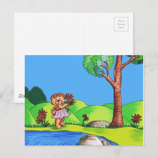 ベアガーリーカントリーフローライラストレーション ポストカード (正面/裏面)