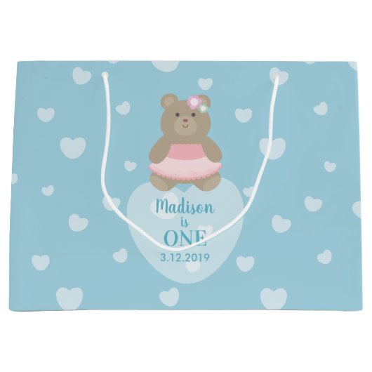 ベアガーリークブプリンセスベビーファーストバースデーパーティー ラージペーパーバッグ (正面)