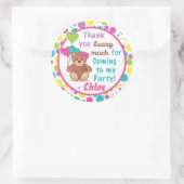 ベアガールの誕生日パーティーを作る感謝のラベル ラウンドシール (バッグ)