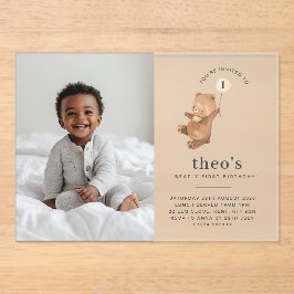 ベアクリームバルーンフォト1st誕生日招待状 アクリル招待状