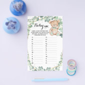 ベアグリーンベビーABCベビーシャワーゲームカード チラシ (シングル)