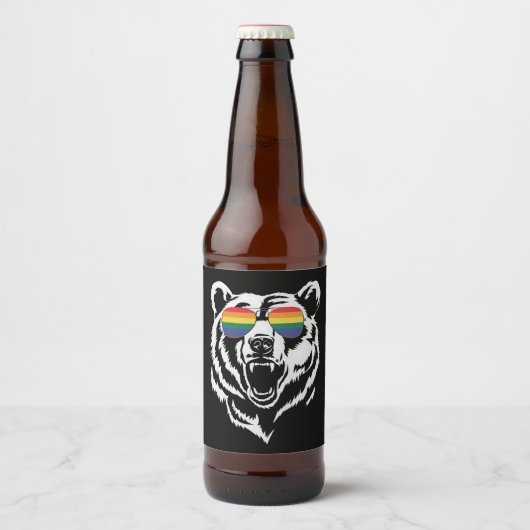 ベアゲイLGBTQレインボーサングラスプライド国旗 ビールラベル (正面)