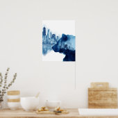 ベアストックマーケット水彩アートシカゴスカイケープ ポスター (キッチン)