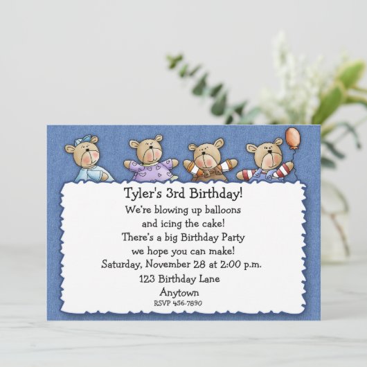 ベアズデニム誕生日招待状 招待状 (スタンド正面)