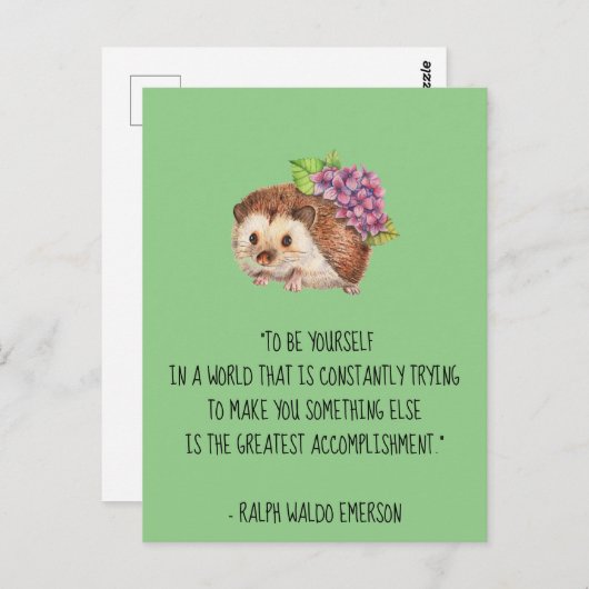ベアセルフエマーソン引用文とヘッジホッグ ポストカード (正面/裏面)