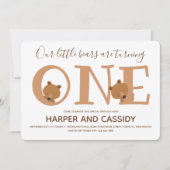 ベアツインズワンカワイアニマルファースト誕生日 招待状 (正面)