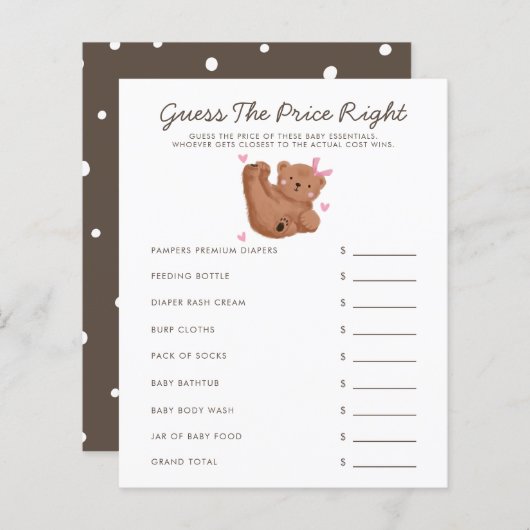 ベアテーマガールベイビーシャワー価格を右に推測 (正面/裏面)