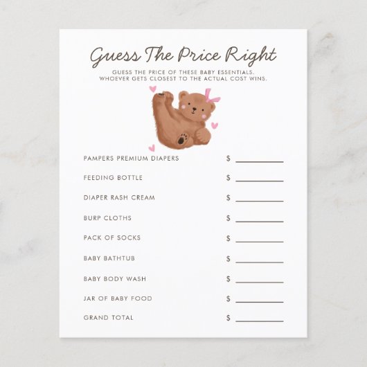 ベアテーマガールベイビーシャワー価格を右に推測 (正面)