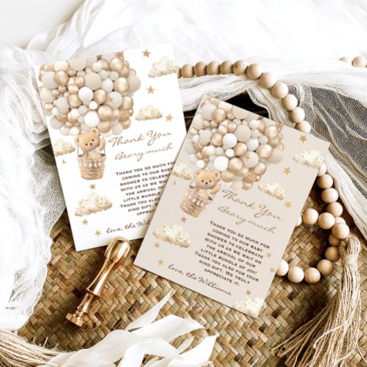 ベアテーマバーリー待ち金ゴールドベビーシャワー サンキューカード