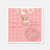 ベアテーマピンクピーチホットエアバルーンベビーシャワー スタンダードカクテルナプキン (正面)