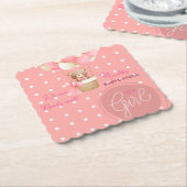 ベアテーマピンクピーチホットエアバルーンベビーシャワー ペーパーコースター (アングル)