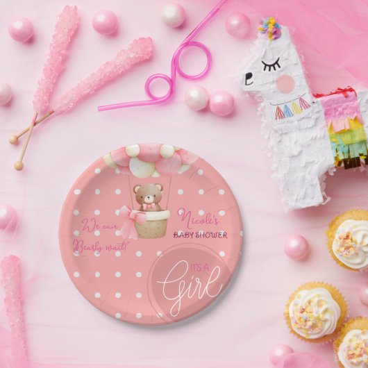 ベアテーマピンクピーチホットエアバルーンベビーシャワー ペーパープレート (パーティー)