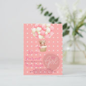 ベアテーマピンクピーチホットエアバルーンベビーシャワー ポストカード (スタンド正面)