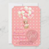 ベアテーマピンクピーチホットエアバルーンベビーシャワー 招待状 (正面)