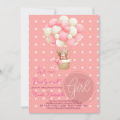 ベアテーマピンクピーチホットエアバルーンベビーシャワー 招待状 (正面)