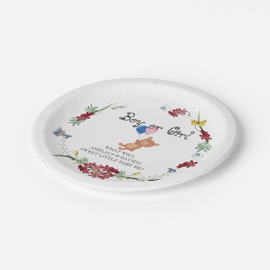 ベアテーマ性別表示パーティー紙プレート ペーパープレート (アングル)