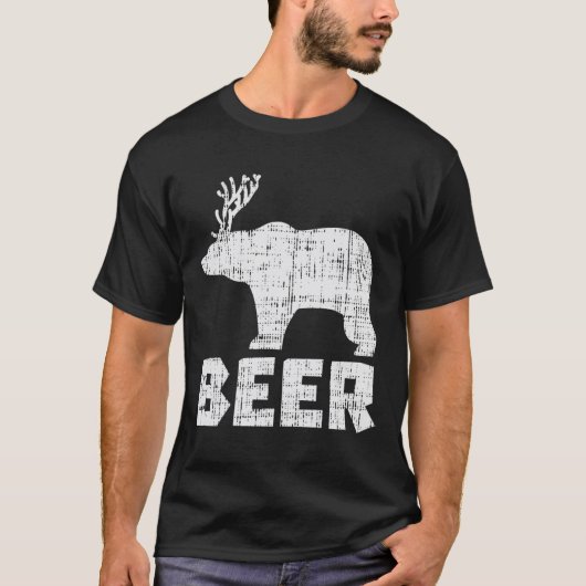 ベアディアビール飲おもしろい飲狩りキャンプパパ Tシャツ (正面)