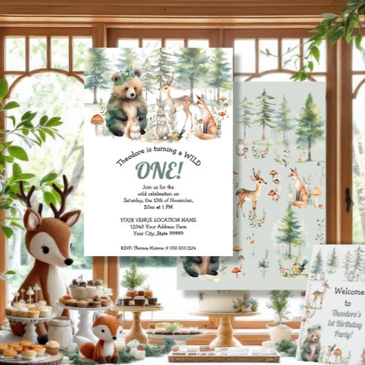 ベアディアフォレストウッドランドキュート動物誕生日 招待状