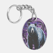ベアデザインアクリルキーチェーンラウンドパープルブルー キーホルダー (正面左)