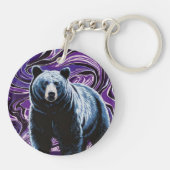 ベアデザインアクリルキーチェーンラウンドパープルブルー キーホルダー (裏面)