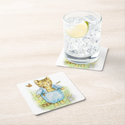 ベアトリクス・ポッターのブルースーツに登場したトム・キッテン スクエアペーパーコースター (インサイチュ)