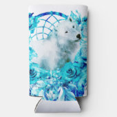 ベアドリームキャッチャーティール（緑がかった色）アイスブルーフローラ スリム缶クーラー (裏面)