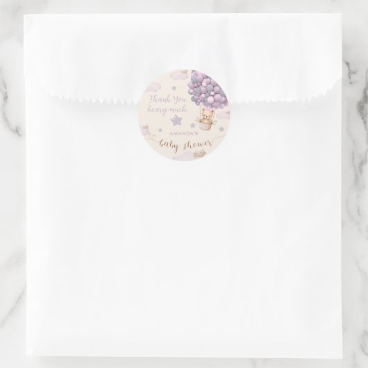 ベアバルーンかわいいピンクの赤ちゃんシャワークラシック ラウンドシール (バッグ)