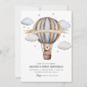 ベアバルーンウォーター色ボーイズ1st誕生日かわいい 招待状 (正面)