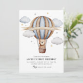 ベアバルーンウォーター色ボーイズ1st誕生日かわいい 招待状 (スタンド正面)