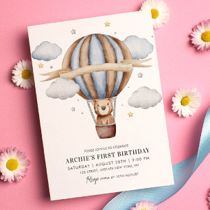 ベアバルーンウォーター色ボーイズ1st誕生日かわいい 招待状