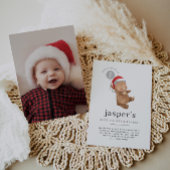 ベアバルーンサンタハットファースト誕生日写真 招待状