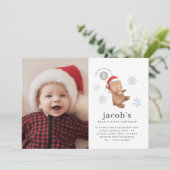 ベアバルーンサンタハットファースト誕生日写真 招待状 (スタンド正面)