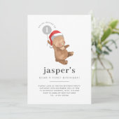 ベアバルーンサンタハットファースト誕生日招待状 招待状 (スタンド正面)